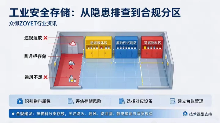 众御 ZOYET 行业资讯：工业安全存储现存痛点与危化品存储设备合规选型参考